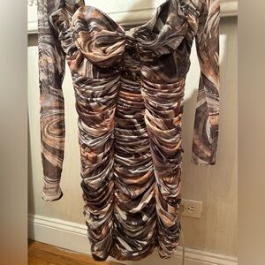 ZARA Elegant Ruched Brown and Gray Dress